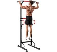 HOMCOM Barra de Dominadas Altura Regulable 180-212 cm, Estación de Fondos Resistente para Gimnasio en Casa, Máquina Dominadas Multifuncional, Carga 120 kg para Entrenamiento de Fuerza Negro y Rojo