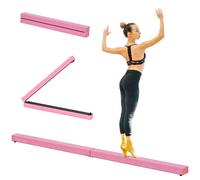 HOMCOM Barra de Equilibrio Gimnasia Plegable 210 cm Barra de Gimnasia Artística Viga de Equilibrio para Niños Principiantes y Gimnastas Profesionales para Entrenamiento en Casa Rosa