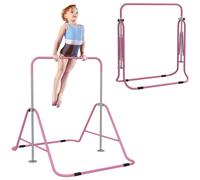 HOMCOM Barra de Gimnasia Artística, Barra Horizontal Plegable, Altura Ajustable, Equipo de Gimnasia para Entrenamiento en Casa, para Niños y Niñas, Rosa
