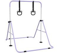 HOMCOM Barra de Gimnasia para Niños Altura Ajustable en 5 Niveles y Anillos Entrenamiento de Gimnasia Plegable en Casa Púrpura