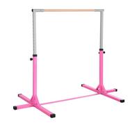HOMCOM Barra de Gimnasia para Niños de +3 Años Barra de Entrenamiento con Altura Ajustable 92-150 cm Barra Horizontal de Gimnasia Carga 75 kg 194x121x150 cm Rosa