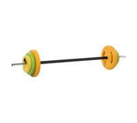 Homcom barra de pesas 20 kg set de musculación con 6 discos de pesos 1,5kg 2,5kg 5 kg intercambiables para entrenamiento fuerza y brazos en gimnasio doméstico 130x28x28 cm multicolor 130 cm