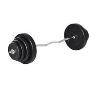 HOMCOM Barra de Pesas Curvada 70 kg Barra de Rizo Set de Musculación con 8 Discos de Pesos 2,5kg-15kg Intercambiables para Entrenamiento Culturismo en Gimnasio Casa 140x38,5x38,5 cm Negro