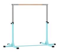 HOMCOM Barra Fija de Gimnasia para Niños Altura Regulable 13 Niveles de 92-150 cm en Acero y Madera de Haya Cian Aosom España