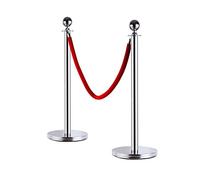HOMCOM Barrier Post de Acero Inoxidable con Terciopelo Cordón Rojo 2 Piezas para Hotel Restaurante Bar Ф32xH95CM (Plateado)