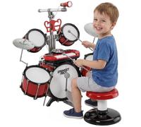 HOMCOM Batería Infantil con Taburete 4 Tambores para Niños +3 Años Rojo | Jazz Batería Infantil, Micrófono, Platos, Baquetas, Teclado, Instrumento Musical