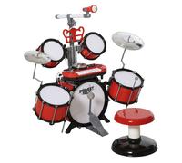 HOMCOM Batería Infantil con Taburete Micrófono Platos Baquetas Teclado y Efectos de DJ para Niños +3 Años 77,5x40x76,5 cm Rojo Aosom España