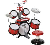 HOMCOM Batería Infantil con Taburete Micrófono Platos Baquetas Teclado y Varios Efectos de DJ Musical para Niños +3 Años 77,5x40x76,5 cm Rojo