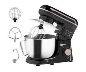 HOMCOM Batidora Amasadora 4,5L Amasadora de Pan 1300W Batidor Negro | Amasadora Repostería, 6 Velocidades, Bol de Acero Inoxidable, Gancho, Varilla, Protector contra Salpicaduras