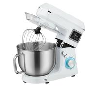 HOMCOM Batidora Amasadora 6L, Amasadora de Pan 1400W, 6 Velocidades, LED, Fermentación, Bol de Acero Inoxidable, Batidor, Gancho, Varilla, Protector contra Salpicaduras, Blanco