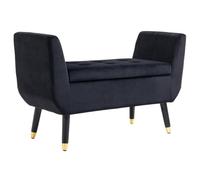 HOMCOM Baúl Banco de Almacenamiento 107x42x65cm, Negro | Banco tapizado aspecto terciopelo, patas madera, baúl para salón, dormitorio, pasillo.