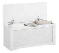 HOMCOM Baúl de Almacenaje 136L Banco de Almacenaje 100x40x45 cm Blanco | Panel de Ratán, Tapa Elevable, Brazos de Soporte, Diseño Sin Tiradores, para Recibidor, Pasillo, Dormitorio, Salón