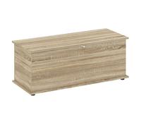 HOMCOM Baúl de Almacenaje, Banco de Almacenaje con Bisagra de Seguridad, Estilo Moderno, para Pasillo, Dormitorio, Salón, 100x40x40 cm, Roble