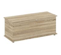 HOMCOM Baúl de Almacenaje, Banco de Almacenaje con Bisagra de Seguridad, Estilo Moderno, para Pasillo, Dormitorio, Salón, 100x40x40 cm, Roble