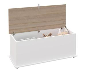 HOMCOM Baúl de Almacenaje, Banco de Almacenaje con Bisagra de Seguridad, Estilo Moderno, para Pasillo, Dormitorio, Salón, 100x40x40 cm, Roble y Blanco