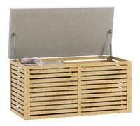 HOMCOM Baúl de Almacenaje para Dormitorio 122L 90x42x43 cm Gris y Natural | Taburete con Almacenaje, Tapizado en Lino Sintético, con Cojín, Marco de Bambú, para Entrada Salón
