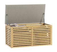 HOMCOM Baúl de Almacenaje para Dormitorio 122L Taburete de Almacenaje Tapizado en Lino Sintético con Cojín Marco de Bambú para Entrada Salón 90x42x43 cm Gris y Natural