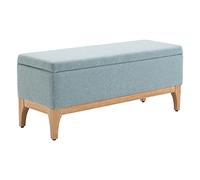 HOMCOM Baúl de Almacenaje para Dormitorio 72L Puff Almacenaje Tapizado en Lino Banco de Almacenaje con Patas de Madera y Almohadillas Ajustables para Entrada Salón 110x39x45 cm Gris Azulado