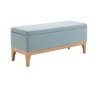 HOMCOM Baúl Puff de Almacenaje 72L Tapizado en Lino Banco de Almacenaje con Patas de Madera y Almohadillas Ajustables para Dormitorio, Entrada, Salón 110x39x45 cm Verde Claro