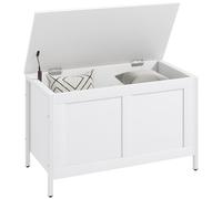 HOMCOM Baúl de Almacenaje para Dormitorio 95 L Banco de Almacenaje con Tapa Bisagra de Seguridad para Pasillo Salón 80x40x50 cm Blanco Veteado