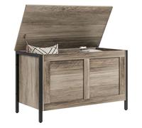 HOMCOM Baúl de Almacenaje para Dormitorio 95 L Banco de Almacenaje con Tapa Bisagra de Seguridad para Pasillo Salón 80x40x50 cm Marrón Grisáceo