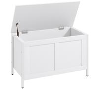 HOMCOM Baúl de Almacenaje para Dormitorio 95 L con Tapa Banco de Almacenaje con Bisagra de Seguridad 80x40x50 cm Blanco Veteado