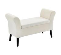 HOMCOM Baúl de Almacenaje para Dormitorio con Tapa 111,5x41x65 cm Crema | Banco de Almacenamiento, Tapa Abatible, Reposabrazos, Patas de Madera, para Salón, Pie de Cama Dormitorio