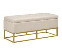 HOMCOM Baúl de Almacenaje para Dormitorio Tapa Abatible 110x44x48 cm Beige | Puff de Almacenaje, Tapizado de Lino Sintético, Patas de Acero, para Salón