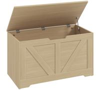 HOMCOM Baúl de almacenamiento, banco con tapa abatible y bisagras de seguridad, 80 x 40 x 45 cm, madera natural