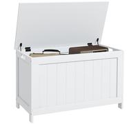 HOMCOM Baúl de almacenamiento, baúl de almacenamiento moderno con 2 bisagras de seguridad y asas recortadas, caja de juguetes de madera para sala de estar, entrada, 76 x 40 x 48 cm, color blanco
