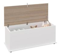 HOMCOM Baúl de Almacenamiento de Madera Arcón de Almacenamiento con Tapa Carga Máx. 120 kg para Dormitorio Salón 100x40x40 cm Natural y Blanco