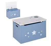 HOMCOM Baúl de madera azul y blanco para juguetes, banco de habitación infantil 55 x 34 x 35,5 cm