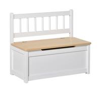 HOMCOM Baúl para Juguetes Banco Almacenaje para Niños con Respaldo y Tapa Amortiguadora Carga 40 kg para Salas de Juego Dormitorio 60x30x50 cm Blanco