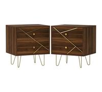 HOMCOM Bedside Mesas Set de 2, Modern Side Table Set with 2 Drawers and Steel Hairpin Legs, Nightstand for Bedroom, Brown Wood Grain
