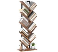 HOMCOM - Biblioteca árbol de 9 niveles, mueble de almacenamiento industrial con marco de acero, para libros, CD, DVD, álbumes en sala de estar, dormitorio, oficina, 50 x 24 x 136 cm, marrón rústico