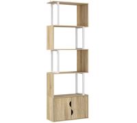HOMCOM Biblioteca de 5 niveles mueble de almacenamiento con estantes y armario de doble puerta 60x23,8x179,2 cm madera natural Aosom España