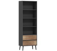 HOMCOM Biblioteca mueble de almacenamiento con 4 compartimentos abiertos y 2 cajones, 60 x 30 x 179 cm, gris
