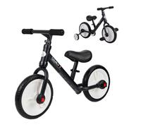 HOMCOM Bicicleta de Equilibrio con Pedales Niños +24 Meses 25 kg Negro | Ruedas Entrenamiento Extraíbles, Asiento Regulable 33-38cm