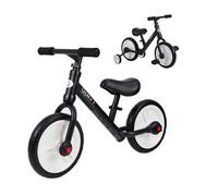 HOMCOM Bicicleta de Equilibrio con Pedales y Ruedas Entrenamiento Extraíbles de Asiento Regulable 33-38cm Niños +24 Meses Carga 25kg Negro