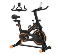 Homcom bicicleta estática bici estática con volante 8 kg resistencia ajustable pantalla lcd pulsómetro ejercicio silencioso y asiento ajustable carga 120 kg para casa gimnasio negro y naranja