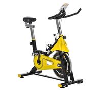 Homcom bicicleta estática con resistencia regulable bici estática bicicleta de fitness con pantalla lcd ruedas manillar y asiento ajustable para casa gimnasio amarillo y negro