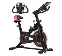 Homcom bicicleta estática con resistencia regulable bici estática bicicleta de fitness con volante de inercia 8 kg pantalla lcd manillar y asiento ajustable para casa gimnasio rojo