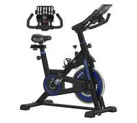 Homcom bicicleta estática con resistencia regulable bici estática bicicleta de fitness con volante de inercia 8 kg pantalla lcd manillar y asiento ajustable para casa gimnasio azul 53 cm