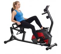 Homcom bicicleta estática con respaldo, 8 niveles resistencia magnética, bicicleta estática para casa, con volante, asiento ajustable, monitor lcd, pulsómetro, soporte de teléfono y ruedas, rojo