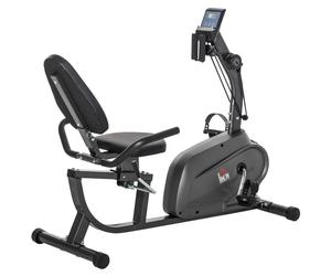 HOMCOM Bicicleta Estática con Respaldo de 8 Niveles de Resistencia con Volante Asiento Ajustable, Pantalla LCD y Soporte