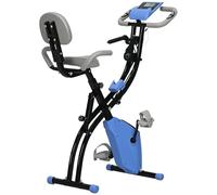 HOMCOM Bicicleta estática plegable 2 en 1, resistencia magnética ajustable a 8 niveles, bicicleta de fitness con sensor de frecuencia cardíaca, elásticos para brazos, pantalla LCD, volante de inercia