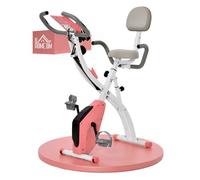 HOMCOM Bicicleta Estática Plegable con Altura y Resistencia Magnética Ajustables con Pantalla LCD y Asiento con Respaldo 97x51x115 cm Rosa