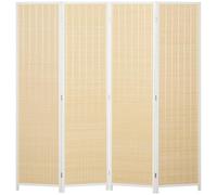 HOMCOM Biombo de 4 Paneles Plegable 180x180 cm Separador de Ambientes Divisor de Habitación Tejido a Mano de Bambú e Hilo de Algodón Decoración Elegante para Salón Blanco