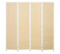 HOMCOM Biombo de 4 Paneles Plegable 180x180 cm Separador de Ambientes Divisor de Habitación Tejido a Mano de Bambú e Hilo de Algodón Decoración Elegante para Salón Blanco