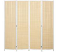 HOMCOM Biombo de 4 Paneles Plegable 180x180 cm Divisor Habitación Blanco | Separador de Ambientes, Tejido a Mano de Bambú e Hilo de Algodón, Decoración Elegante para Salón
